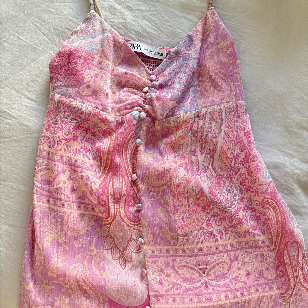 Zara - Pink Paisley Print Midi Dress, size S - Picture 2 of 4